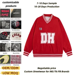 Woven Silk Screen Printing 100% Polyester Ribbed Contrasting Color Stripes Sport V-neck Long Sleeve Men’s Embroidered T-Shirts