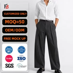 Wrinkle Men’s Suit Bottoms Pinstripe Wide Leg Pants High Waisted Pleated Formal Trousers for Business Office