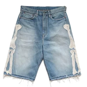 XUCHANG High Quality Custom Logo Embroidery Jorts Distressed Washed Applique Raw Edge Denim Rhinestone Jeans Shorts Men