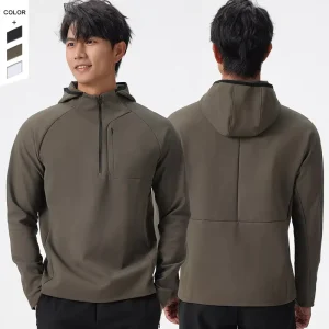 XXL Men’s Half Zipper Hoodie Quick Dry Lightweight Polyester Activewear Long Sleeve Running Jacket Windproof Printed