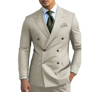 XXS-3XL 2 Piece Set Brown Men’s Suits Double Breasted Bespoke Peaked Lapel Formal Blazer Slim Fit 2 Piece Jacket Pants Suits