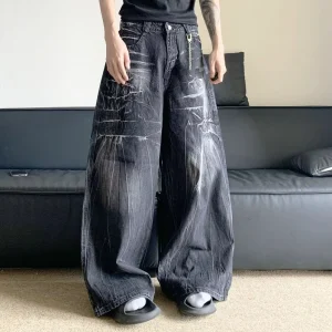 Y2K Streetwear Oversized Jeans American Retro Washing Pants Men’s Loose Wide Leg Jeans Trousers