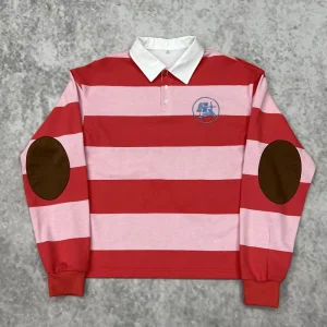 YITE Custom Button Heavyweight T shirt Oversized T Shirt Manufacturer Cotton Boxy Thermal Stripe Rugby Long Sleeve Polo Shirts