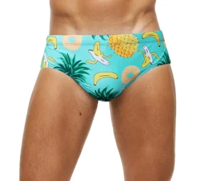 YK2 Men’s 1 Piece Floral Striped Print Swim Brief European Style Adjustable Drawstring Bikini Beachwear Man’s Swim Brief