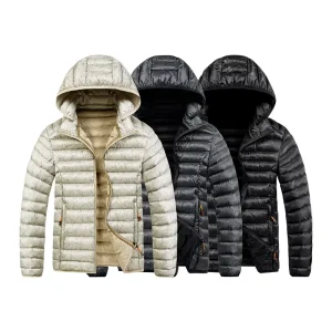YZ Hooded Men’s Thick Sports Coat Leopard and Plum Blossom Patterned Men’s Down Jacket