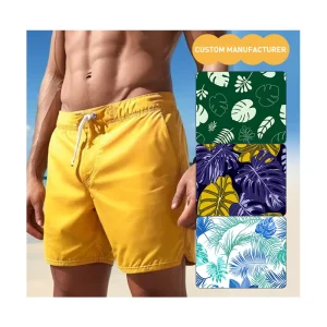 Yellow Swimwear Quick Drying Men’s Summer Beach Swim Shorts Blank Custom Print