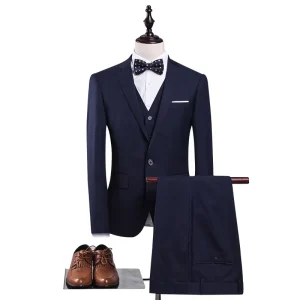 Youth Korean Solid Suit Men’s Spring and Autumn Suit Jacket Pants Vest 3 Piece Trendy Slim Suit Casual Jacket