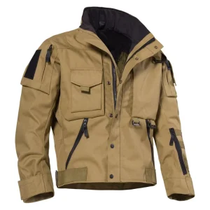 Zipper up Hard Shell Jacket Waterproof Stand Collar Jackets Multi Pockets Outdoor Tactical Coat Men’s Jackets