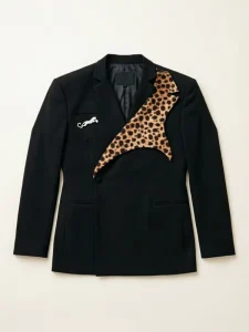 customized La Sape Culture Congo Football Leopard Print Men’s blazer Jacket Black Suits Peaked Lapel Male Birthday Party Jacket