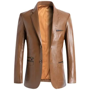lb Asian Sizes New Fashion Non-iron Casual Suit Men’s Leather PU Blazer Jacket